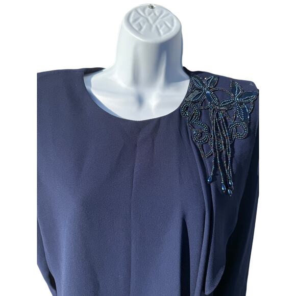 VTG PATRA Navy Blue Chiffon Beaded Dress SZ 12 Special Occasion MOB Detail layer - Picture 3 of 6